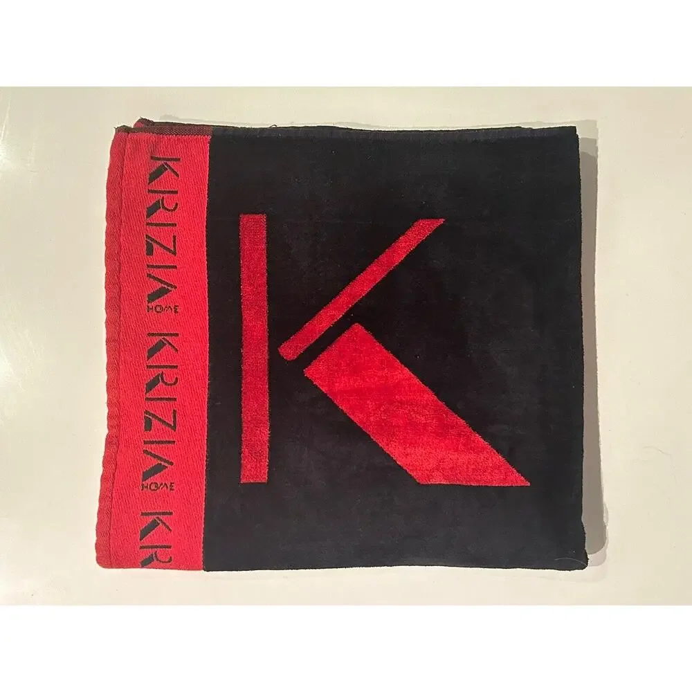 Vintage Krizia Home Bath Towel Red Black Post Modern Pattern Cotton